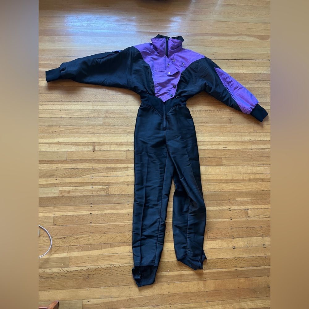 Nils Schoeller one piece ski snowsuit jumper purple black 8 vintage S M wool
